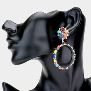 NEW Bohemian Multi Natural Stone Hoop Dangle Earrings